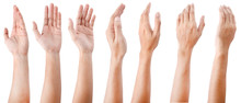 GROUP Of Male Asian Hand Gestures Isolated Over The White Background.