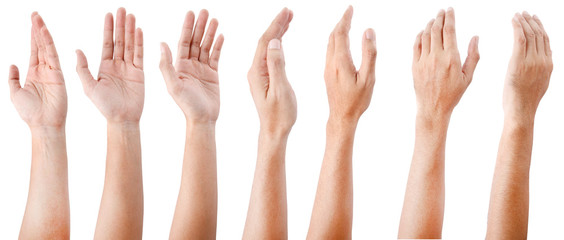 group of male asian hand gestures isolated over the white background.