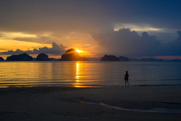 Sticker - View at dusk, sunset At Tub Kaek Beach Krabi Province, Thailand