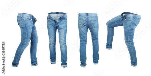 Cuadros en Lienzo Blank empty jeans pants leftside, rightside, frontside and backside in moving is