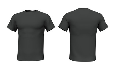 Poster - Mockup Black men t-shirt isolated on white background. Front and back view. 3d rendering