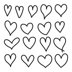 Wall Mural - Hand drawn heart vector icon, doodle style set.