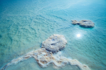 Fototapete - Blue natural background. The texture of the Dead Sea. Salty sea shore background