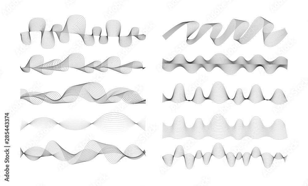 Set of Radio Wave icons. Monochrome simple sound wave on white background. Isolated vector illustration. - obrazy, fototapety, plakaty 