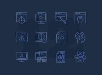 Poster - Backend developing line icon set. Set of line icons on white background. Technology concept. Program, computer, screen. Vector illustration can be used for topics like internet, computer, progress