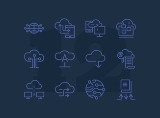 Poster - Cloud computing line icon set. Set of line icons on white background. Programming concept. System, service, device. Vector illustration can be used for topics like technology, internet, computer