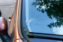 Broken Car Windshield Glass From Stone