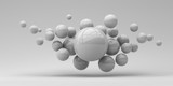 Flying spheres on a white background. 3d rendering. Illustration for advertising.