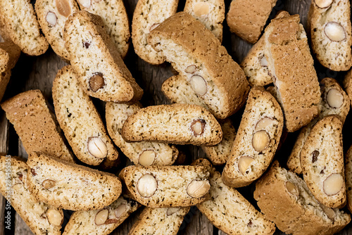 Cuadros en Lienzo Homemade Biscotti on Wooden Background Italian Almond Sweets Biscuits Cookies To