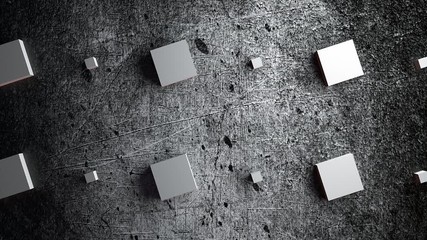 Aufkleber - Computer generated rows of large and small cubes on a gray grunge background, 3d rendering