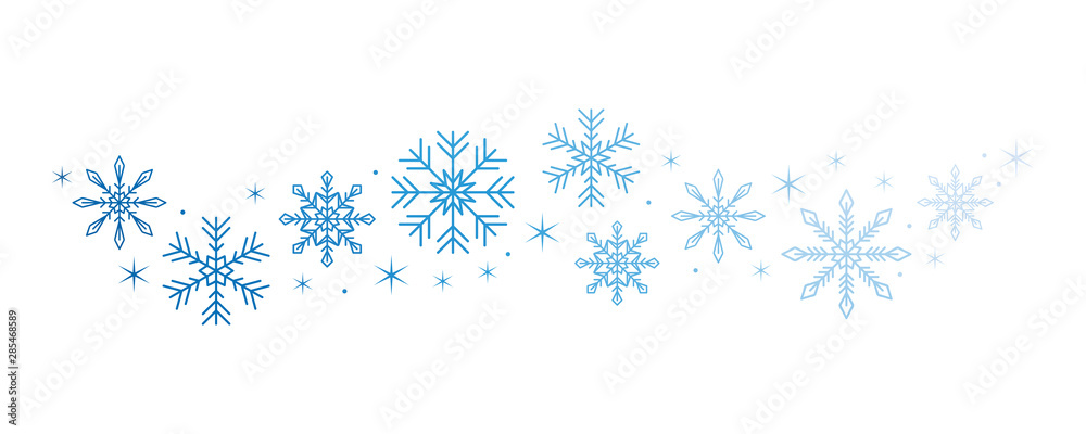 bright snowflake and stars border isolated on white background vector illustration EPS10 - obrazy, fototapety, plakaty 