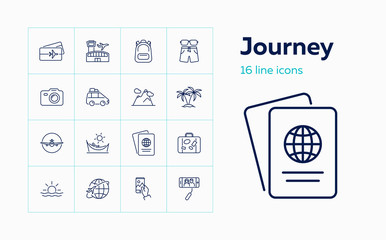 Aufkleber - Journey line icon set. Airport, flight, ticket. Tourism concept. Can be used for topics like trip, travel, vacation