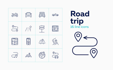 Poster - Road trip line icon set. Vehicle, route, itinerary. Navigation concept. Can be used for topics like map location, travel, address