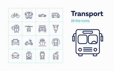 Poster - Transport line icon set. Train, ship, helicopter. Transportation concept. Can be used for topics like vehicles, trip, travel