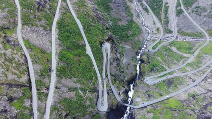 Sticker - Aerial view. Trolls Path Trollstigen or Trollstigveien winding scenic mountain road in Norway Europe. National tourist route