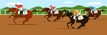 Horse Racing Competition Flat Vector Illustration