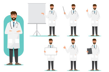 Wall Mural - Set of doctor cartoon characters. Medical staff team concept in hospital.