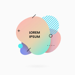 Fototapete - Liquid geometric abstract logo badge background with memphis graphic element. Soft light gradient color fluid dynamic shape vector illustration. Social media post banner template.