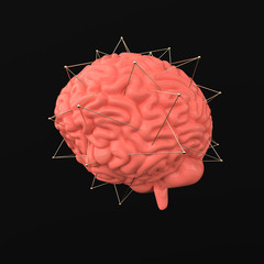 Sticker - 3d brain rendering illustration template background. The concept of intelligence, brainstorm, creative idea, human mind, artificial intelligence.