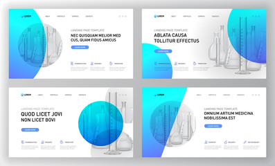 Wall Mural - pharmaceutical landing pages templates set. medical web page design concept layout for website. vect
