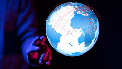 Poster - Global network connection. World map point and line composition concept