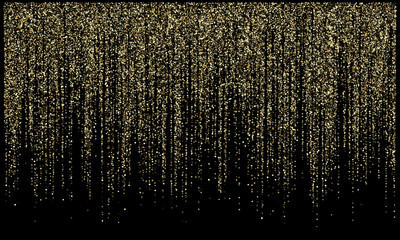 Garland lights gold glitter hanging vertical lines vector holiday background.