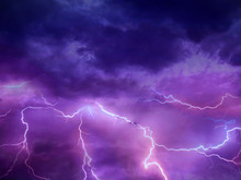 Lightning Thunderstorm Flash Over The Night Sky. Concept On Topic Weather