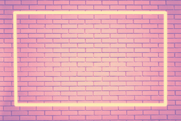 bright neon pink frame on a brick pink wall as a template for design. Trendy concept, space for text 