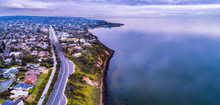 Aerial Panorama Of Olivers Hill Next To Nepean Highway Along Scenic Coastline In Melbourne, Australia