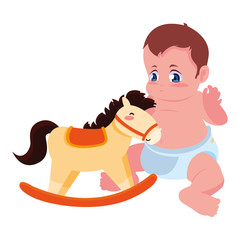 Wall Mural - baby boy with toy rocking horse