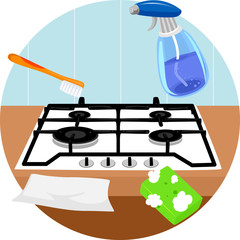 Sticker - Household Chores Clean Stove Top Illustration