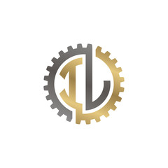 Initial letter I and L, IL, interlock cogwheel gear logo, black gold on white background