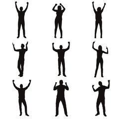 happy people raise their hands silhouette