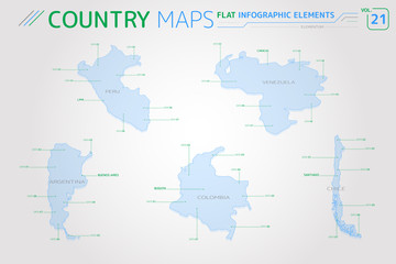  Peru, Venezuela, Colombia, Argentina and Chile Vector Maps