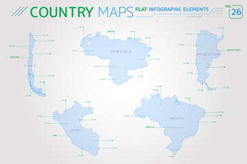  Chile, Venezuela, Argentina, Brazil and Peru Vector Maps