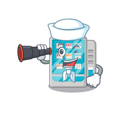 Poster - Sailor with binocular medicines vending machine isolated the cartoon