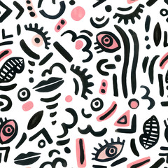 Doodle shapes seamless pattern. Abstract bold funky drawing elements in trendy pop art style