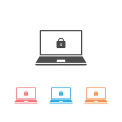 Poster - Vector tech computer laptop icon set. On the computer screen a lock sign. Illustration of a laptop safety in flat