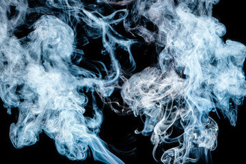 Blue wavy smoke on black background