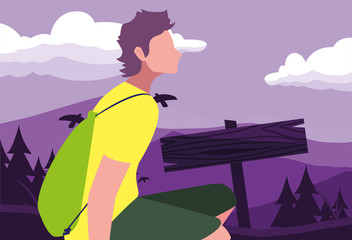 Poster - man with backpack hiking wanderlust