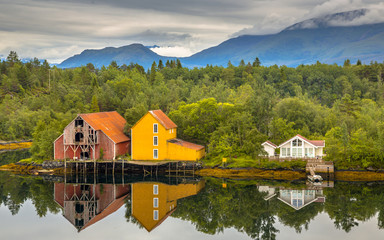 Canvas Print - Old wooden warehouses in Norway