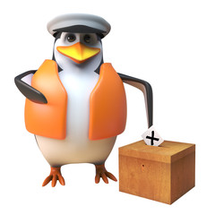 Canvas Print - 3d penguin sailor captain character casting his vote in the election 3d illustration