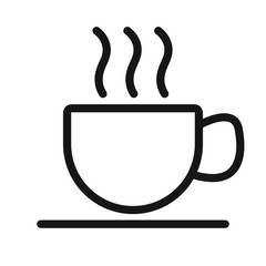 Wall Mural - Cup of coffee or tea with steam, vector line icon black on white