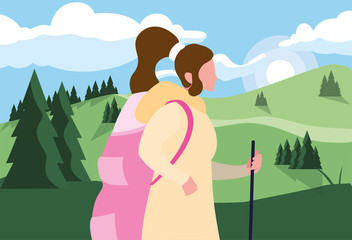 Poster - woman with backpack hiking wanderlust