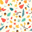 Autumn leaves and acorns seamless pattern