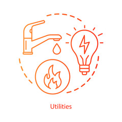 Canvas Print - Household communal utilities concept icon. Public services, water, electricity supply idea thin line illustration. Natural gas, heating system. Vector isolated outline drawing. Editable stroke