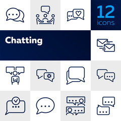 Poster - Chatting line icon set. Like, meeting, messages, typing. Communication concept. Can be used for topics like messenger, negotiation, email