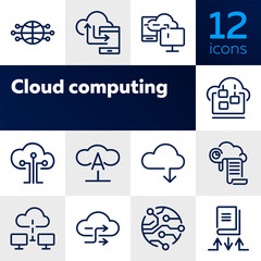 Poster - cloud computing line icon set. set of line icons on white background. programming concept. system, s