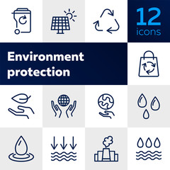 Poster - Environmental conservation icons. Recycling, air pollution, solar battery. Ecology concept. Vector illustration can be used for topics like environment, energy saving, nature resources