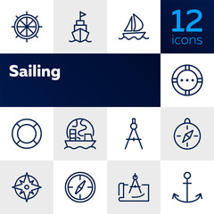 Poster - Sailing line icon set. Ship, anchor, compass. Travel concept. Can be used for topics like cruise, marine navigation, nautical